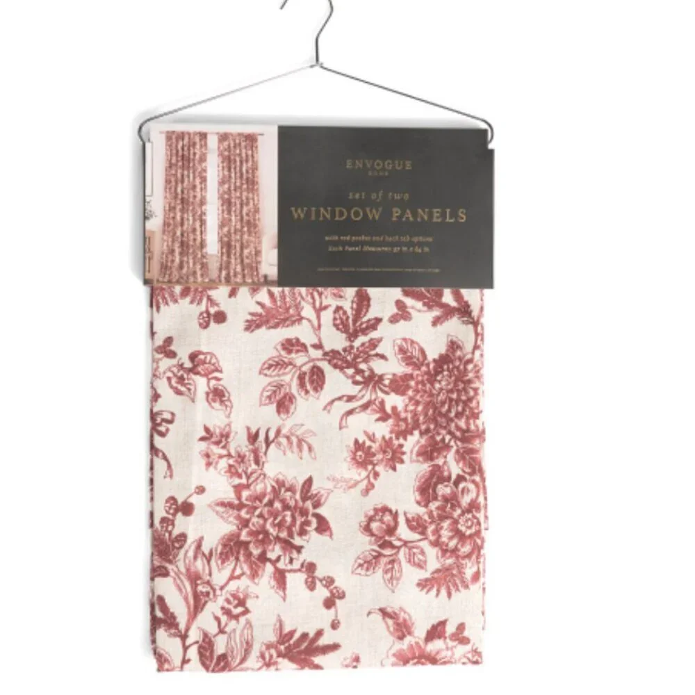 EnVogue Cardinal Floral Winter Brick Red Polyester Curtain Panel Set 2pc 37